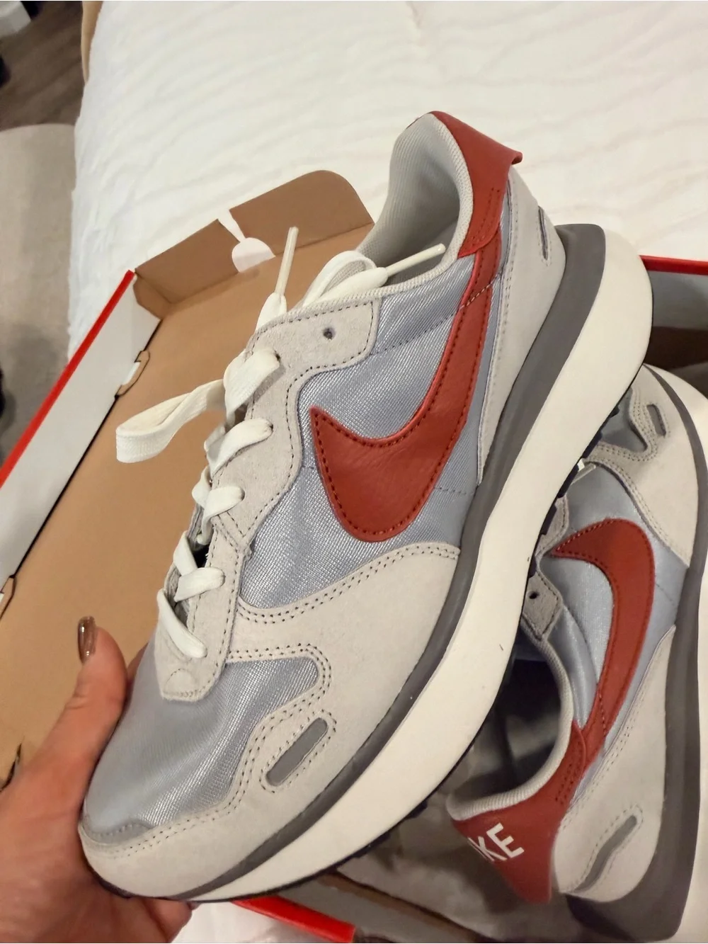 Nike woman’s gray and Red Retro-Style Running Sneakers